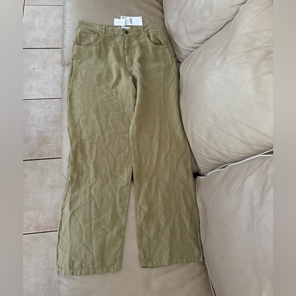 Zara 100% Linen Relaxed Wide Leg Pants - Picture 3 of 15